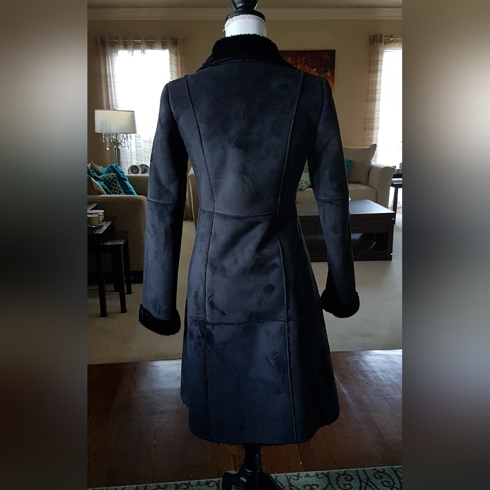 Black Faux Suede Faux Fur Shearling Coat from Italy - Picture 10 of 14